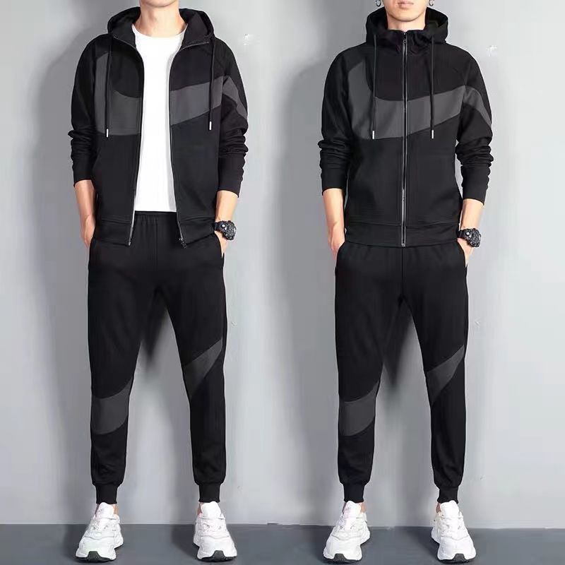 Men's cross-border sportswear set for spring and autumn, loose fit, plus size, casual, trendy.