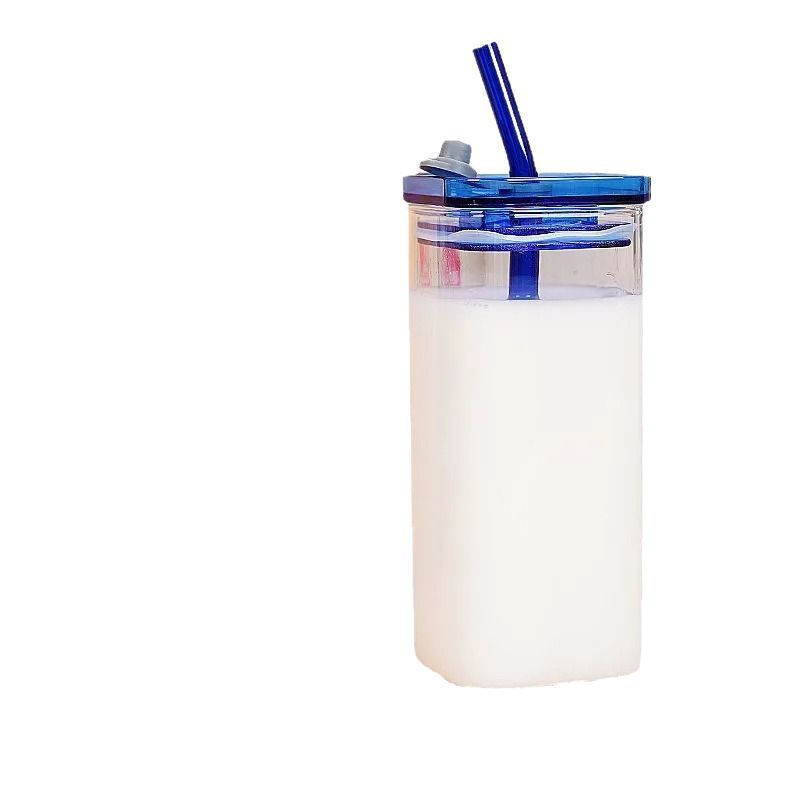 カラーハンドル単層ガラスストローカップ家庭用大容量ストローと蓋付き飲料花茶飲料単層カップ|undefined