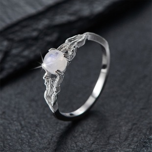 Cross-border wish new sterling silver lace round moonstone ring simple light luxury high-end feeling ring a piece