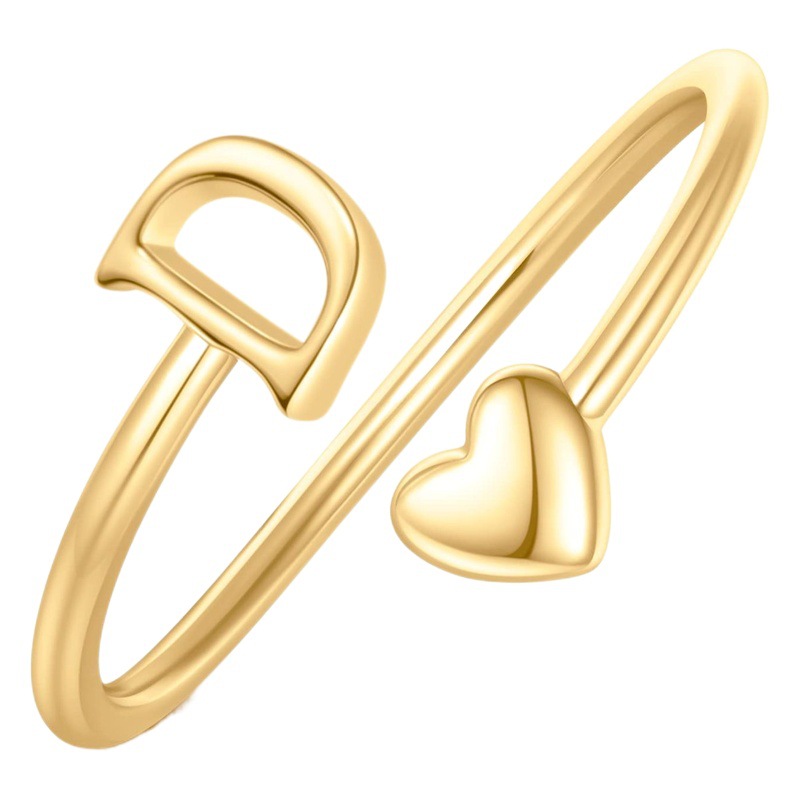 Glossy Ring 26 English Letter Ring Love Shape Flower Body Letter Ring Element Ring Open Ring Simple Personality Ring