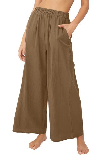 2023 spring and summer new Amazon independent site wish cotton and linen women's solid color high-waisted loose casual wide-leg trousers