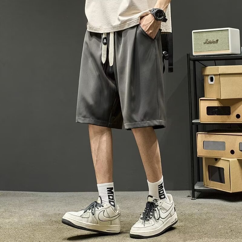 Men's solid silk thin shorts, quick dry trousers for leisure, oversize