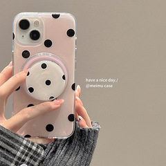 日韓簡約波點適用蘋果15promax手機殼新款iPhone14磁吸支架13女12