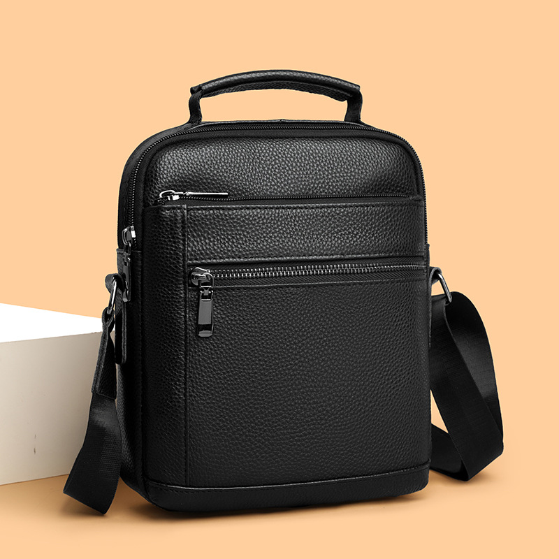 New top-grain leather men's small backpack, casual single-shoulder crossbody bag, genuine leather business commuter men's bag