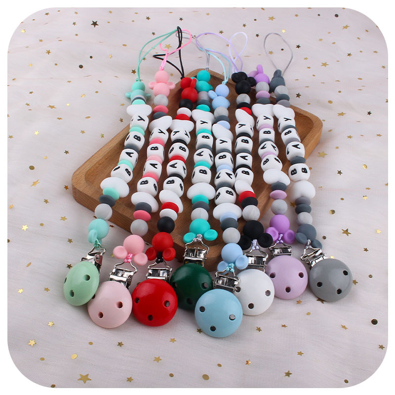 Bebé de dibujos animados Mickey cabeza pequeñas cuentas de silicona molar mordedor nuevo nombre del bebé DIY haciendo pezón cadena anti-caída