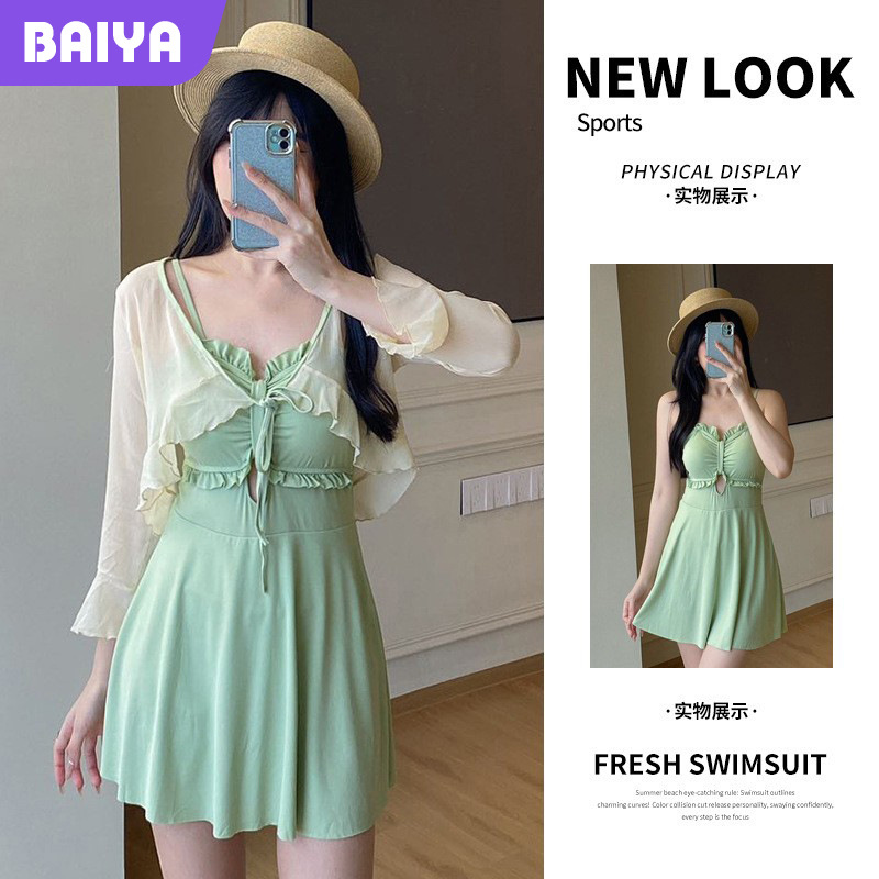 2025 nuevo traje de baño para mujer, una pieza, falda delgada y conservadora, sentido de alta gama, traje de baño de vacaciones de aguas termales junto al mar, mujer al por mayor
