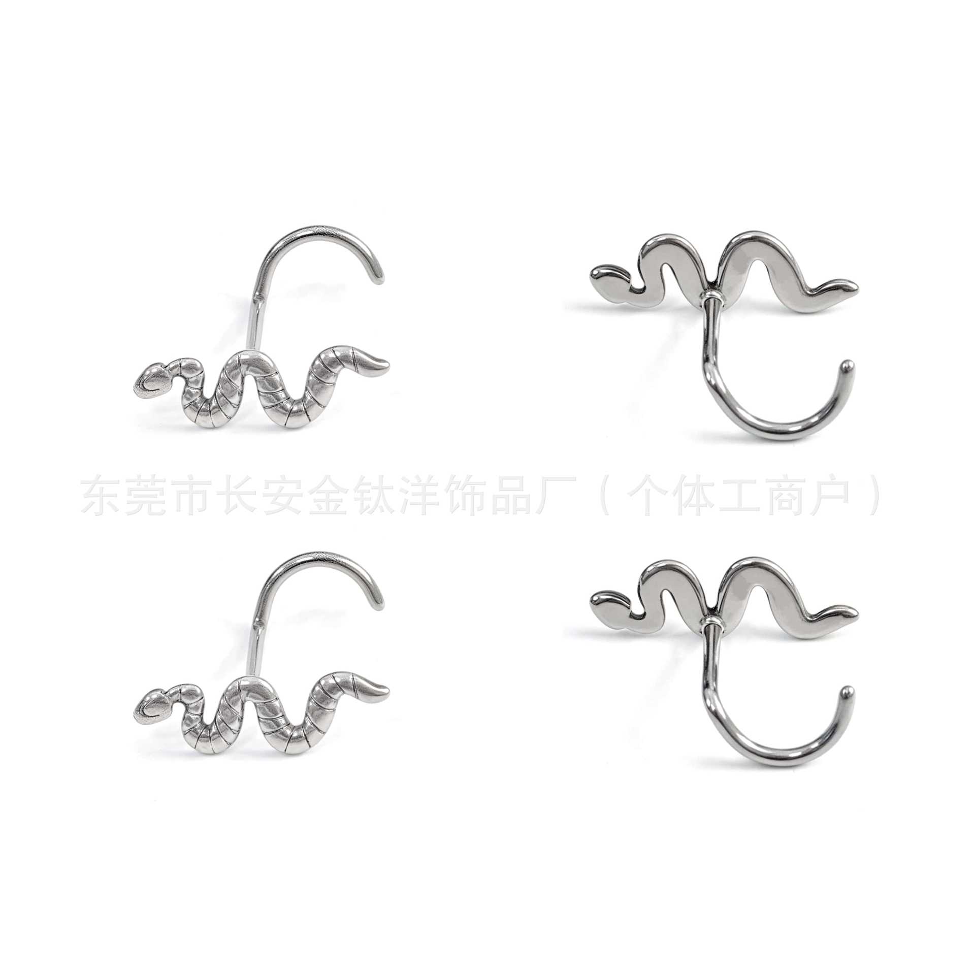 F136 Titanium Integrated Snake-Shaped Nose Stud Nose Ring Ear Bone Stud Earring G23 Titanium Alloy Body Piercing Jewelry detail image 7