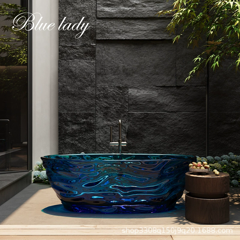 Прозрачная красочная смоляная интегрированная независимая ванна для дома, отеля B & B, простой кремовый стиль мечты