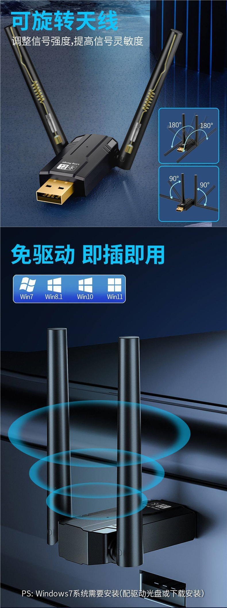Bluetooth Adapter BT6.0 Driver-Free Desktop Computer USB Audio Receiver and Transmitter PA Gain 200m AAC/SBC