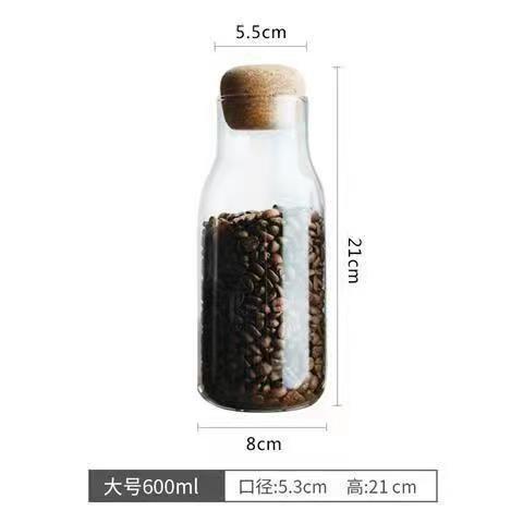 コーヒー豆ガラス保存瓶、高ホウケイ酸ドライフルーツと香り茶密封瓶、コルク栓透明ガラス瓶のスポット供給|undefined