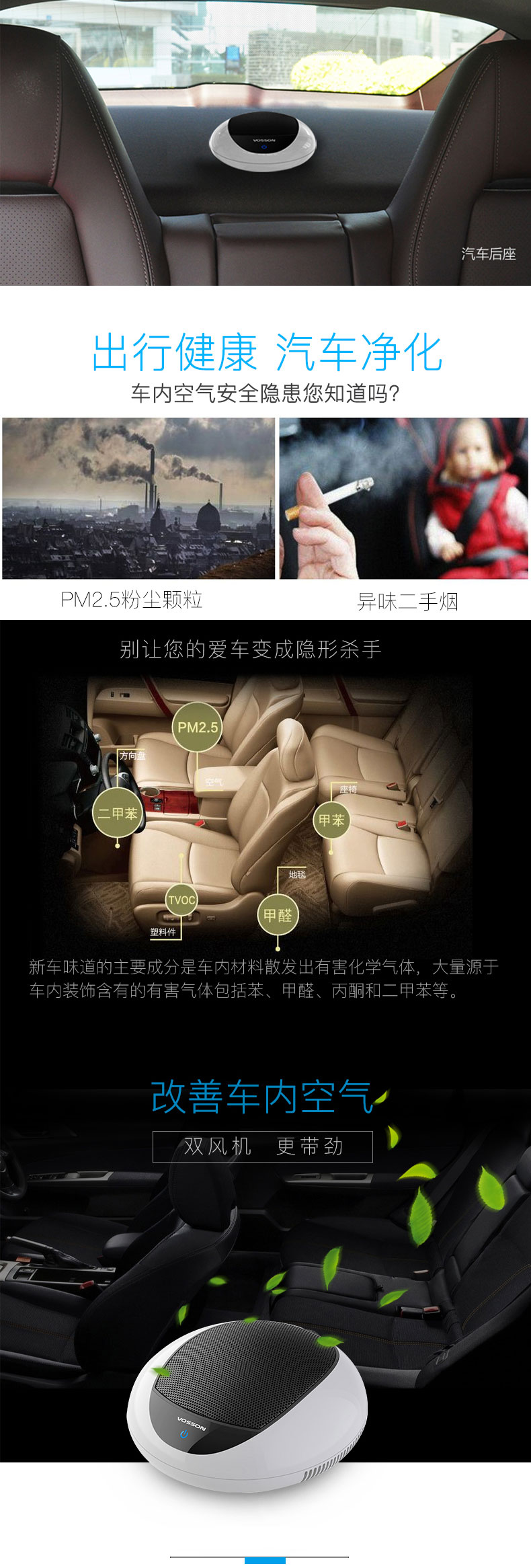 Woxun Car Air Purifier Oxygen Bar in the Car Eliminates Odor, Formaldehyde Haze. Pearlescent White