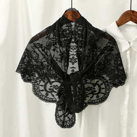 春夏法式少女蕾丝涤纶花朵百搭三角巾时尚网红发带薄款绑发头巾