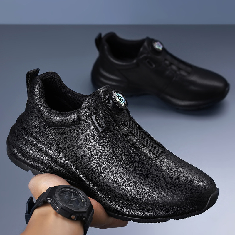 Men's Genuine Leather Casual Slip-On Shoes with Rotating Buckle, Business Men's Height-Increasing Casual Shoes, Versatile Breathable Dad Shoes