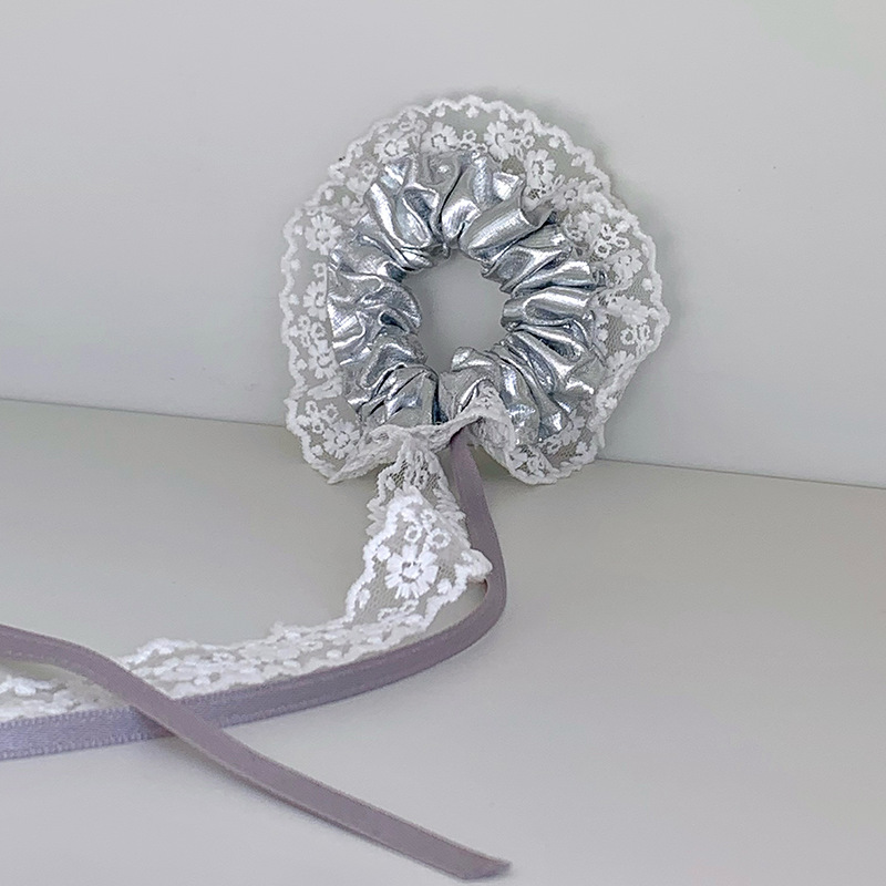 ins nicho dulce cool plateado encaje anillo de cabello larga correa de alto elástico cabeza detrás de la cabeza cabello de cabello