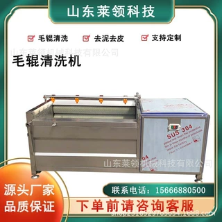 商用土豆生姜脱皮清洗机 定制毛辊喷淋清洗机 多功能果蔬清洗设备