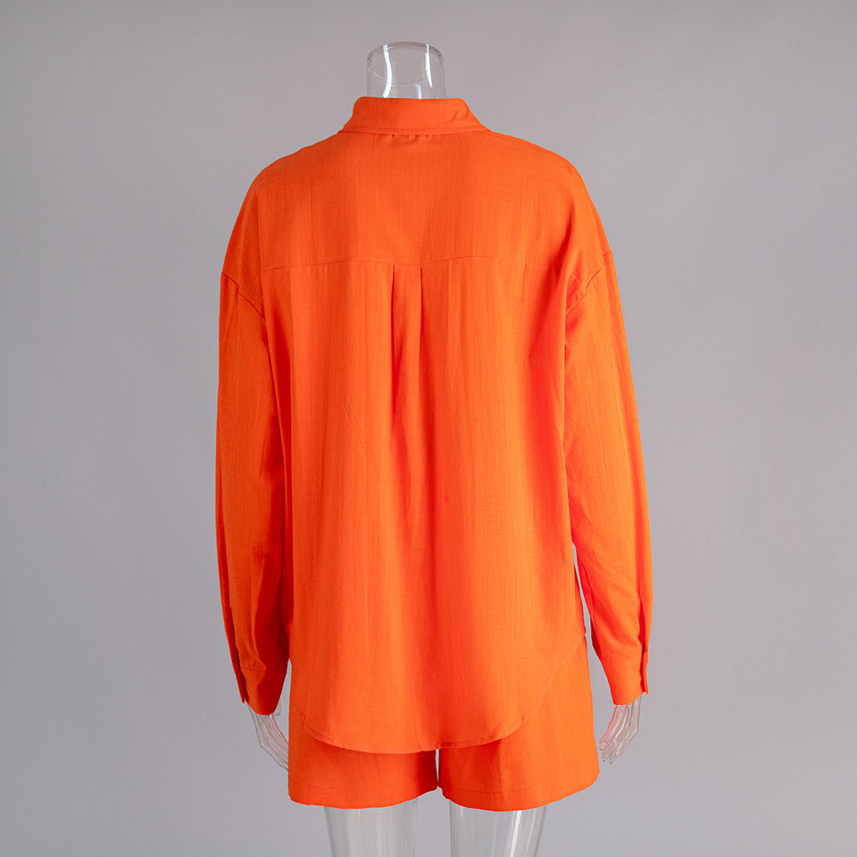 Bộ cardigan dài tay kèm quần short cotton màu trơn phong cách đơn giản — Màu cam, Màu hồng, Màu hồng nhạt, Màu trắng chi tiết 11