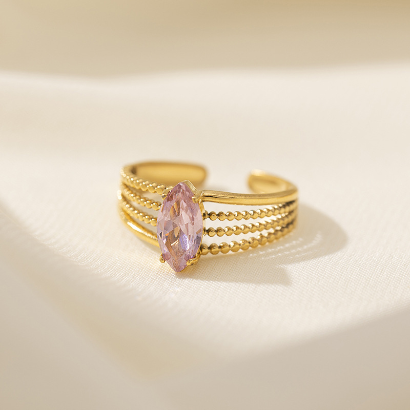 Anillo abierto simple de acero inoxidable de oro amor zircon anillo de titanio de acero índice joyas de piedra