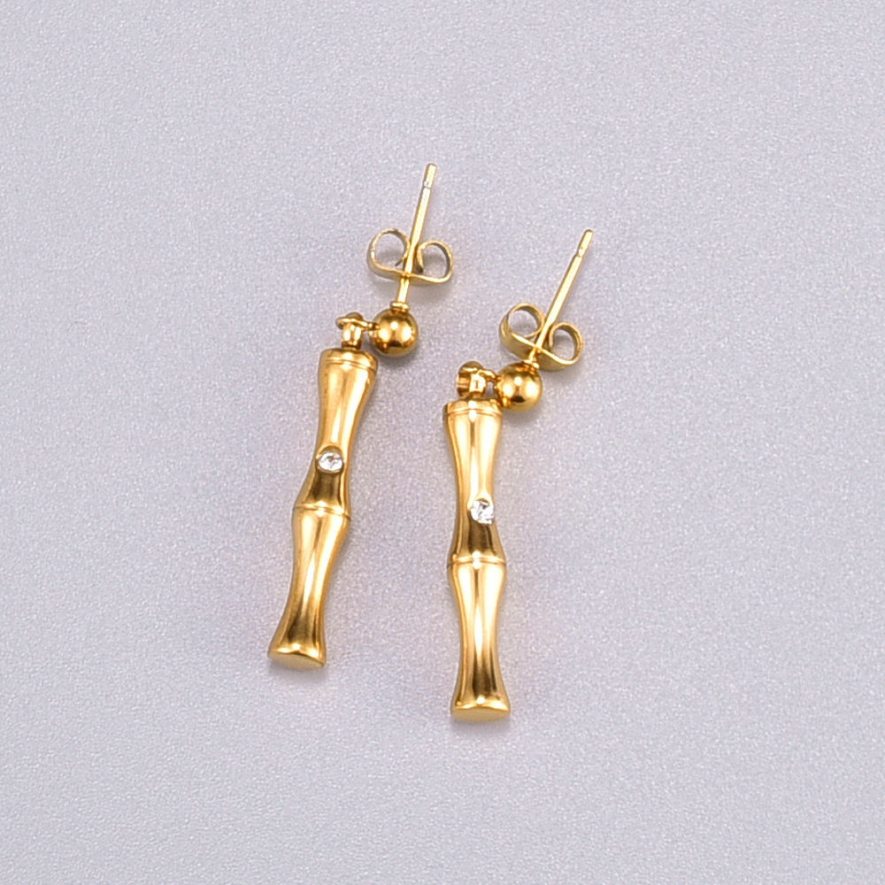 Fashion Bamboo Sticks Chain Earring Gold Titanium Steel Earrings Wholesale display picture 5