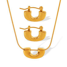 跨境热销复古U型吊坠锁骨链项链耳扣耳环轻奢高级感饰品首饰套装