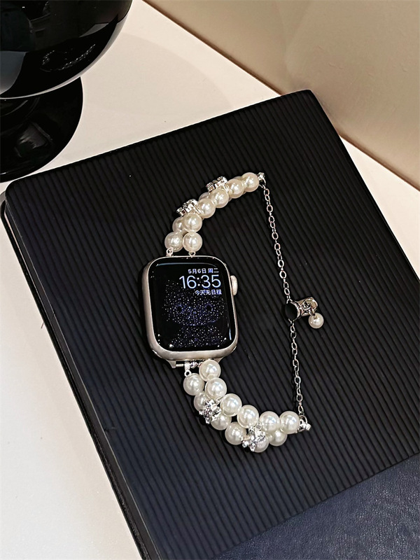 リボンダイヤモンドパールブレスレット s10 apple iwatch9876 時計 Huawei gt5 時計ストラップ Xiaomi 89 に適しています|undefined