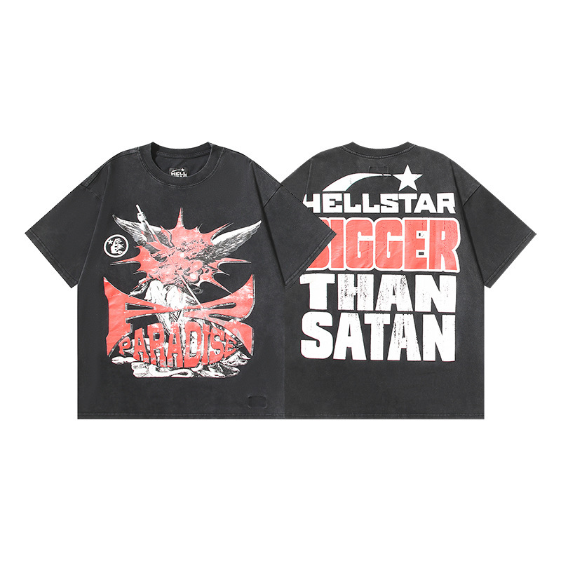 クロスボーダー Hellstar Tシャツ 2025年夏 欧米トレンドブランド レタープリント ゆったり半袖Tシャツ 男女兼用|undefined