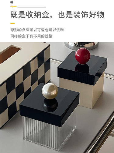 Red Ball Pearl Style Acrylic Cotton Swab Box Transparent Desktop Floss Box Cosmetic Cotton Dustproof Storage with Cover