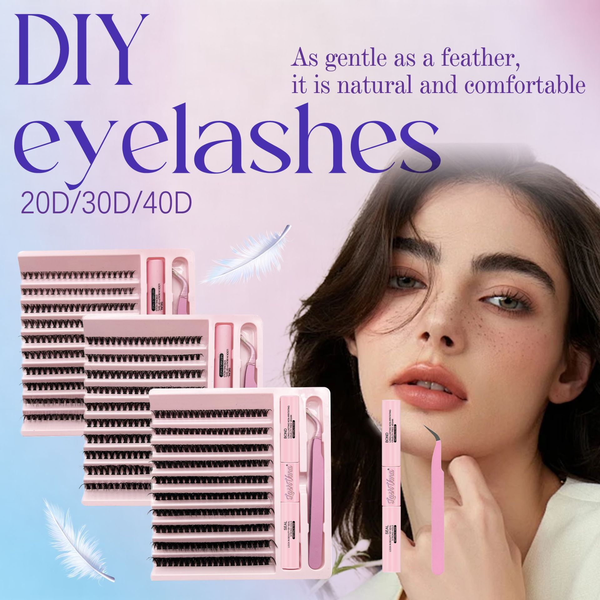 Set de pestañas postizas estilo europeo/americano – tallo negro grueso, gran capacidad, venta al por mayor