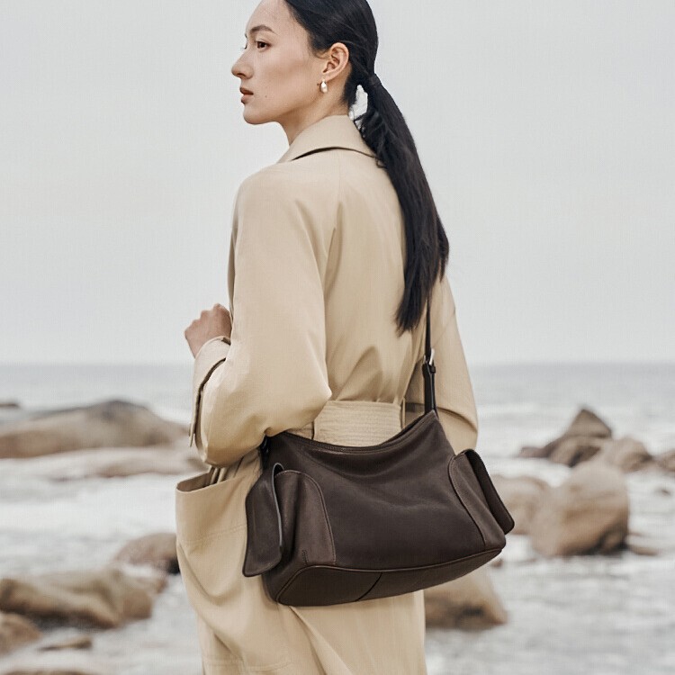 [Same Style as Xi Mengyao] Qiu Zhen Vegetable-Tanned Sheepskin Casual Hobo Bag, Single Shoulder Crossbody Bag, Large Capacity Tote Bag