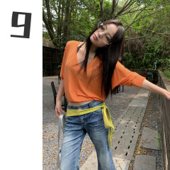 [9hour] レイジースタイル リラックス 長袖 Tシャツ レディース 2025 夏 バットスリーブ Vネック 薄手 トップス m11354