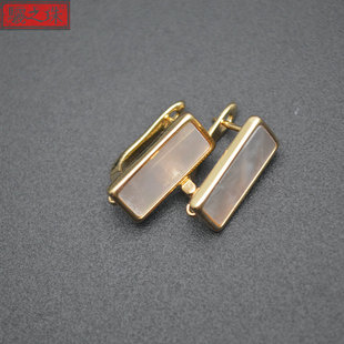 Cross-Border Hot-Selling DIY Earring Accessories Plated with Real Gold Natural Mother-Of-Pearl Shell Rectangular Ear Clip Ear Buckle Ear Hook