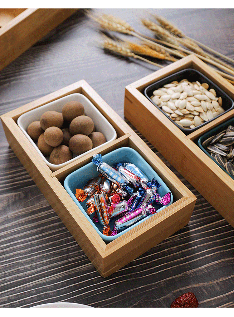 竹制带盖结婚糖果收纳盒婚庆盒子果盘干果盒瓜子盘提手零食坚果盒详情24