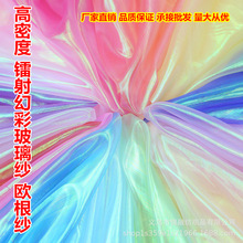 幻彩镭射布玻璃纱七彩布料 平七彩 亮丝网纱装饰纱舞台装演出服布