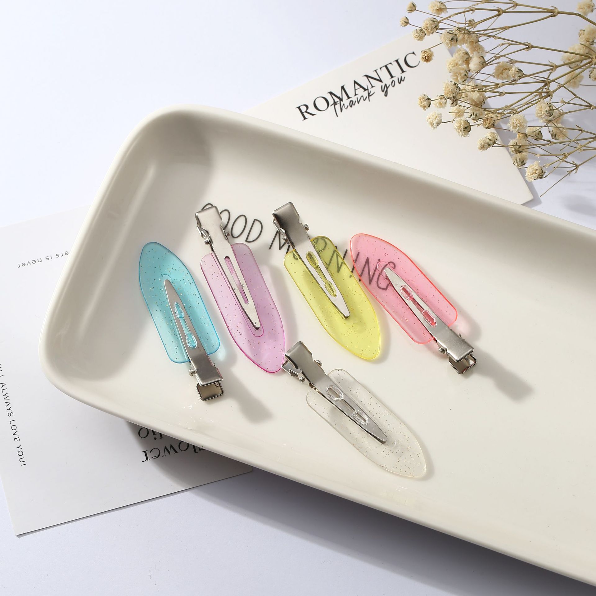 ins无痕发夹韩国彩色闪粉少女刘海边夹侧边一字夹头饰闪粉元素