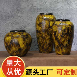 景德镇土化羽帝王黄桌面摆件花瓶粗陶家居装饰陶瓷花瓶