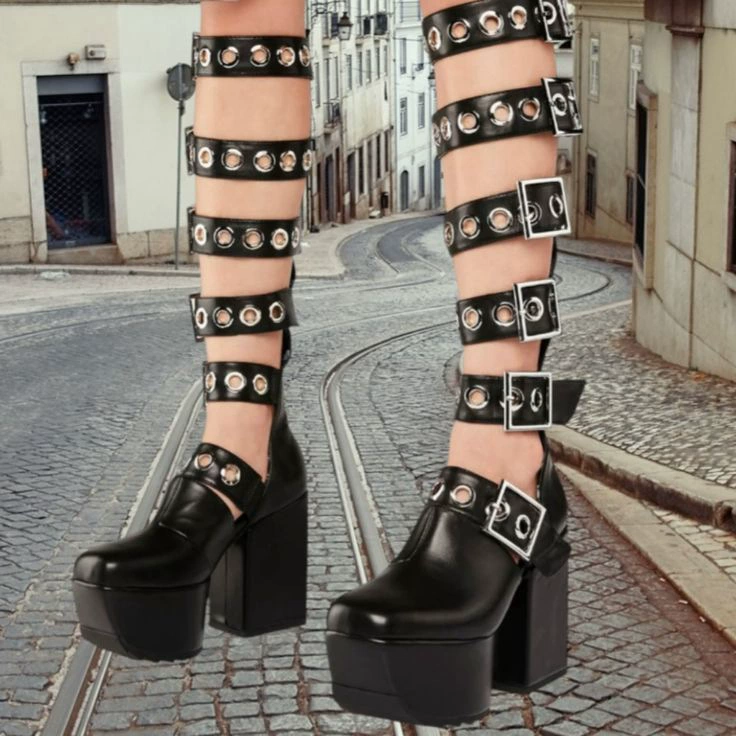 Туфли из кекса на толстой подошве Lolita Punk Dark Cosplay Lolita Shoes Boots сапоги с пряжками