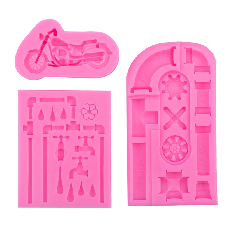 工业风机车金属水龙头水管零件硅胶模具翻糖蛋糕装饰配件巧克力模