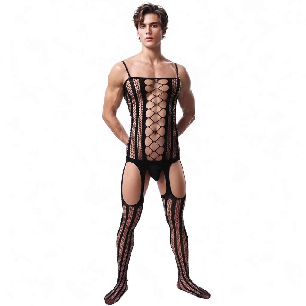 男性の連体のストッキングの男性の連体のネットの靴下の高弾力の4面の透かし彫りのガーターの連体のネットの靴下