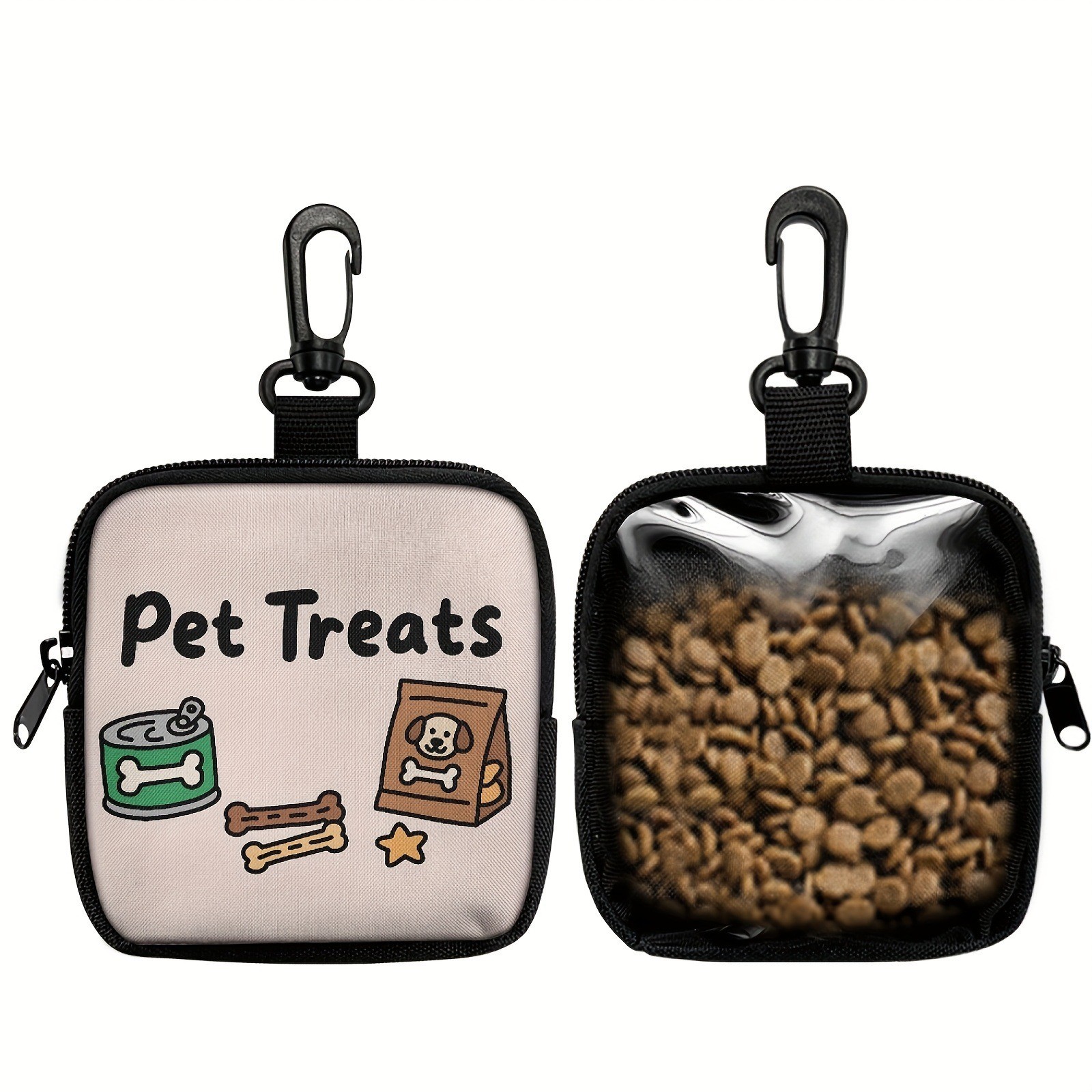 New Cartoon Dog Printed Pet Snack Bag, Portable Training Set, Zipper Bag With Hooks For Outdoor Use_voghion.com