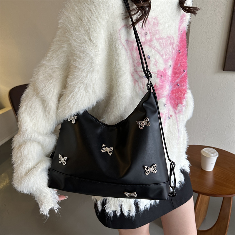 Summer retro solid color polyurethane capacious one-shoulder bag…