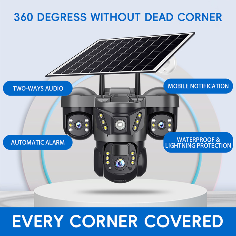 Three-lens three-screen 4G high-definition solar dome camera monitoring solar camera 4G solar 3lens Item Picture