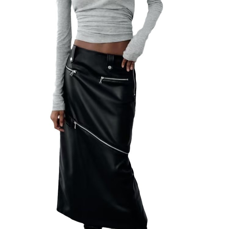 Gonna in pelle 2 in 1 lunga corta staccabile a vita alta autunno 2023 da donna_voghion.com