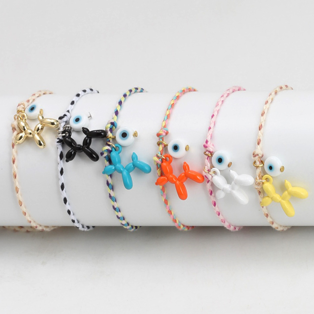 5g Weight glass Pendant Material Bracelets Classification Simple Style Balloon Dog Alloy Glass Rope Cord String String Bracelets Wholesale