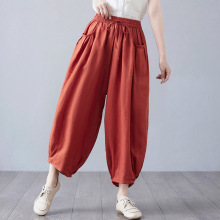 灯笼裤子女2025夏季宽松大码棉麻哈伦裤显瘦百搭休闲直筒九分裤潮