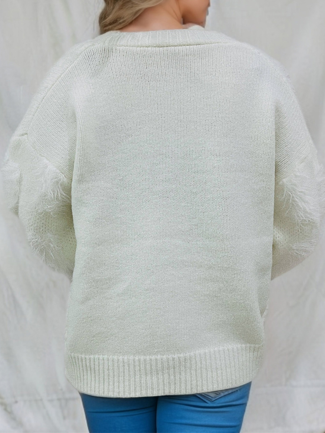 Damen Weihnachtskardigan In Rot Mit Nerzoptik Und Applikation_voghion.com