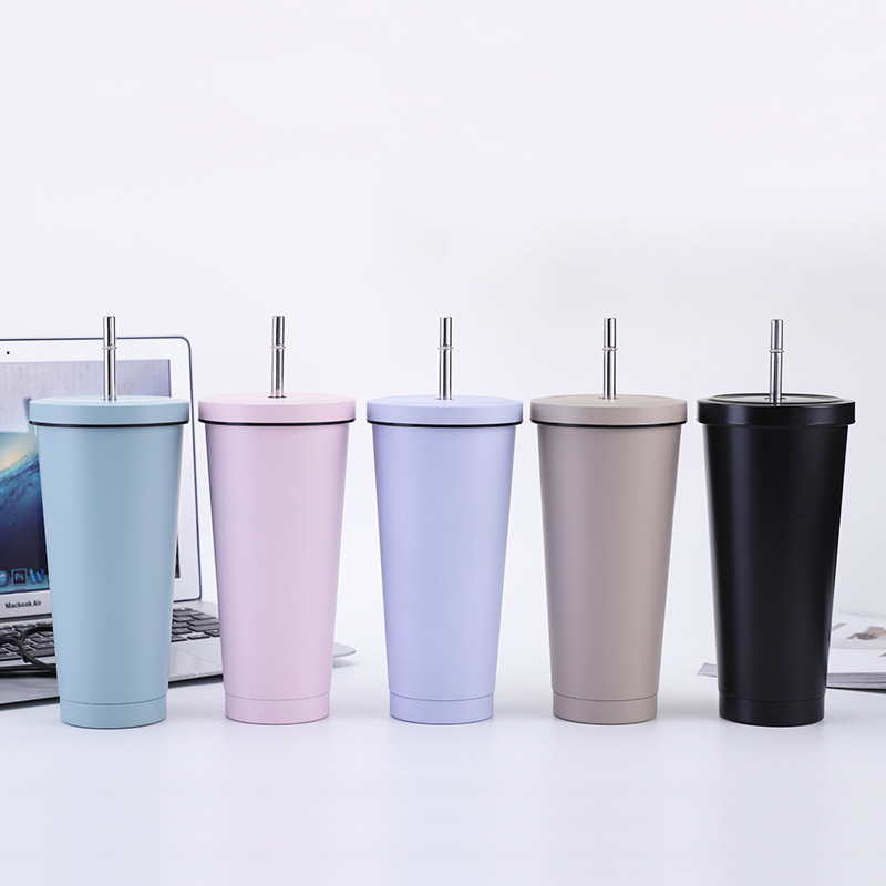 定制新款304不锈钢吸管杯双层真空保温杯简约小清新马卡龙颜色|ru