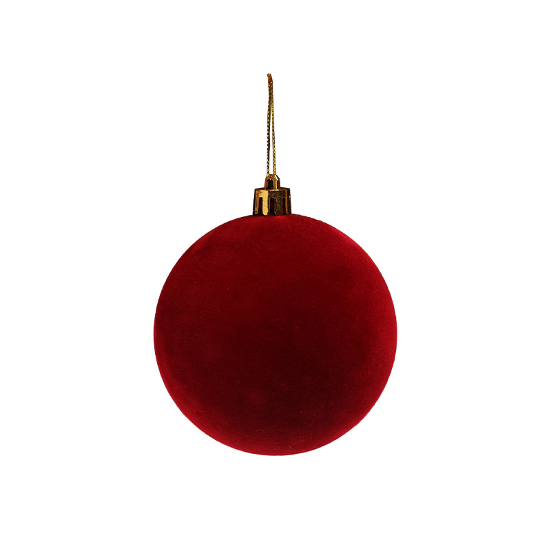 Decoraciones navideñas transfronterizas flocado bolas rojas de Navidad colgantes de árbol de Navidad atmósfera de vacaciones diseño de escena image 5