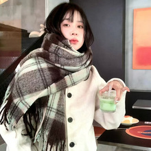 新款美拉德围巾女秋冬季韩版百搭格子加厚学生情侣围脖马海毛保暖