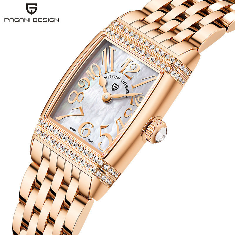 PAGANI bojiani PD1737 mujeres de moda creativa berma placa rhinestone reloj cuadrado Acero inoxidable impermeable reloj