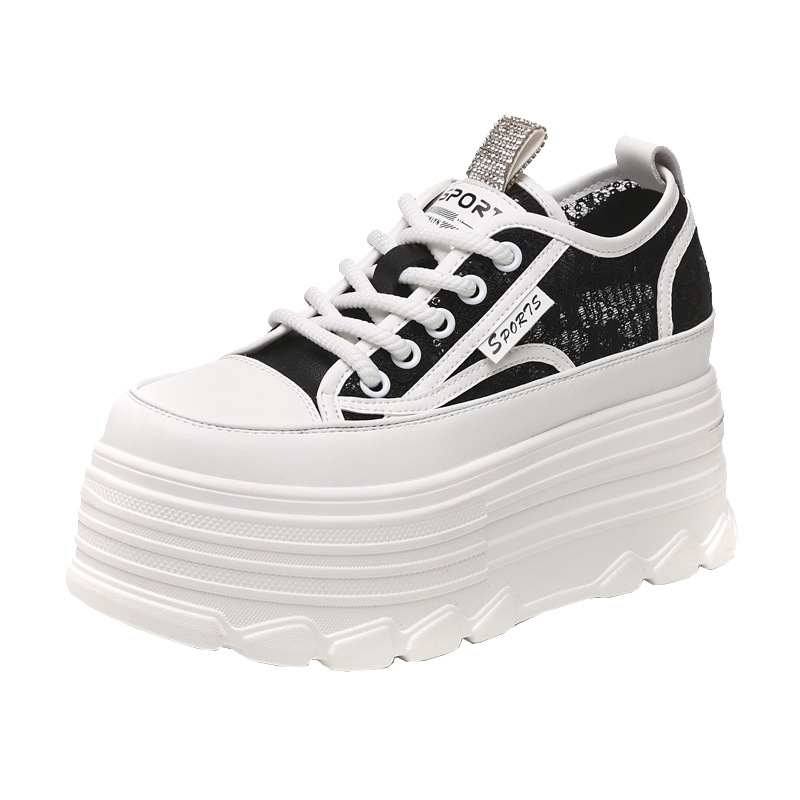 Giày sneaker nữ đế dày lưới thoáng khí phối trắng dễ mặc — Màu đen