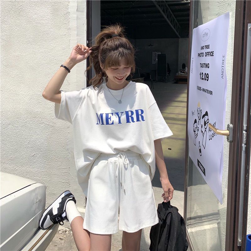 Letter Print Women's 2026 Summer Korean New Style Internet Celebrity Short-sleeve Shorts Loose Plus Size Sports_ecoleips.com